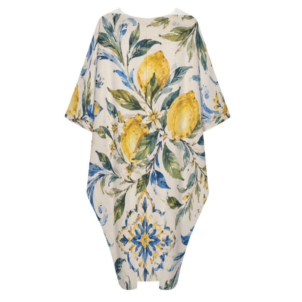Lemon Kaftan Dress | Mediterranean Beach Cover-Up Resort Maxi