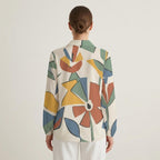 Abstract Geometric Button-Down Blouse | Modern Office Casual Top
