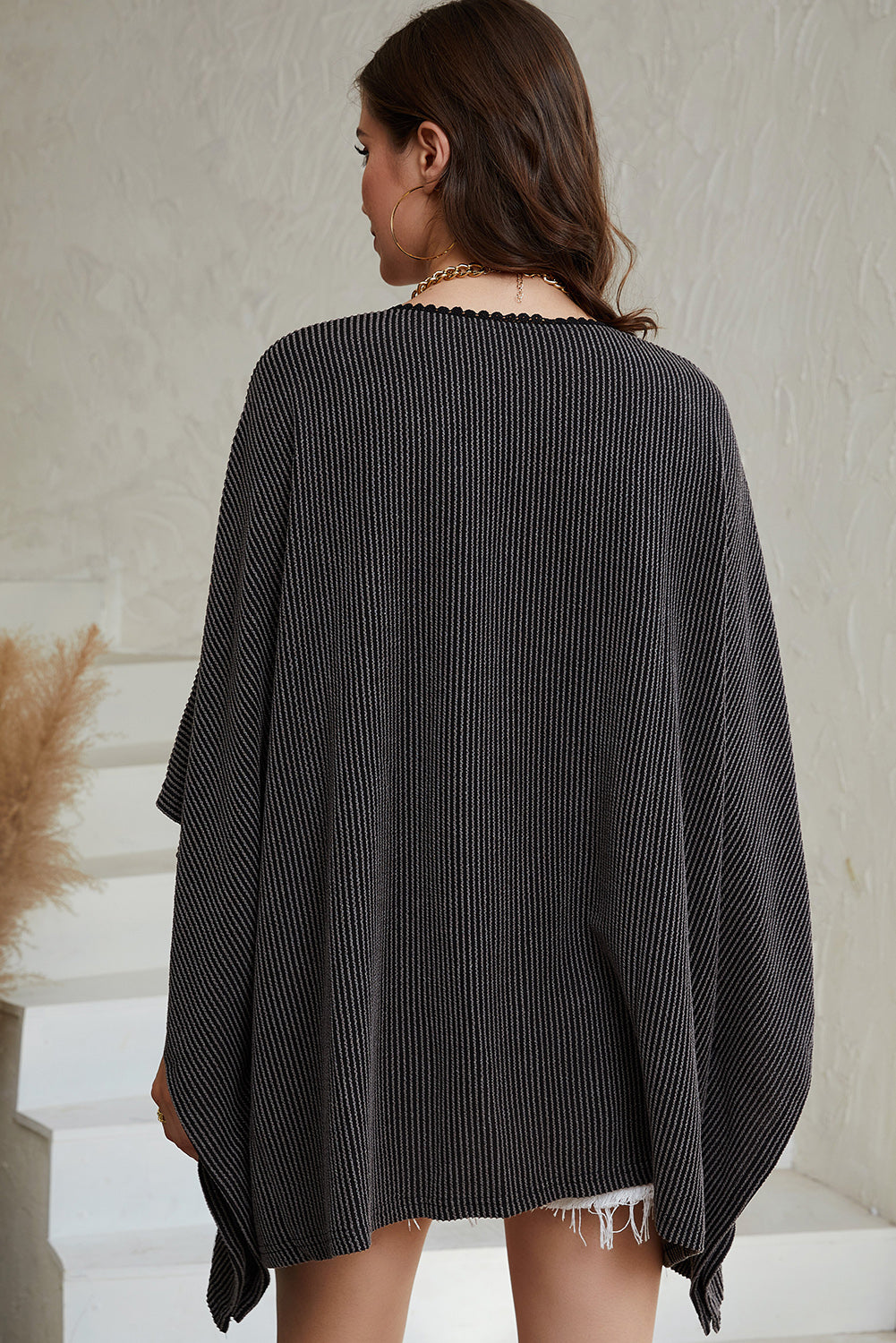 Women's ribbed stretch-blend kimono cardigan