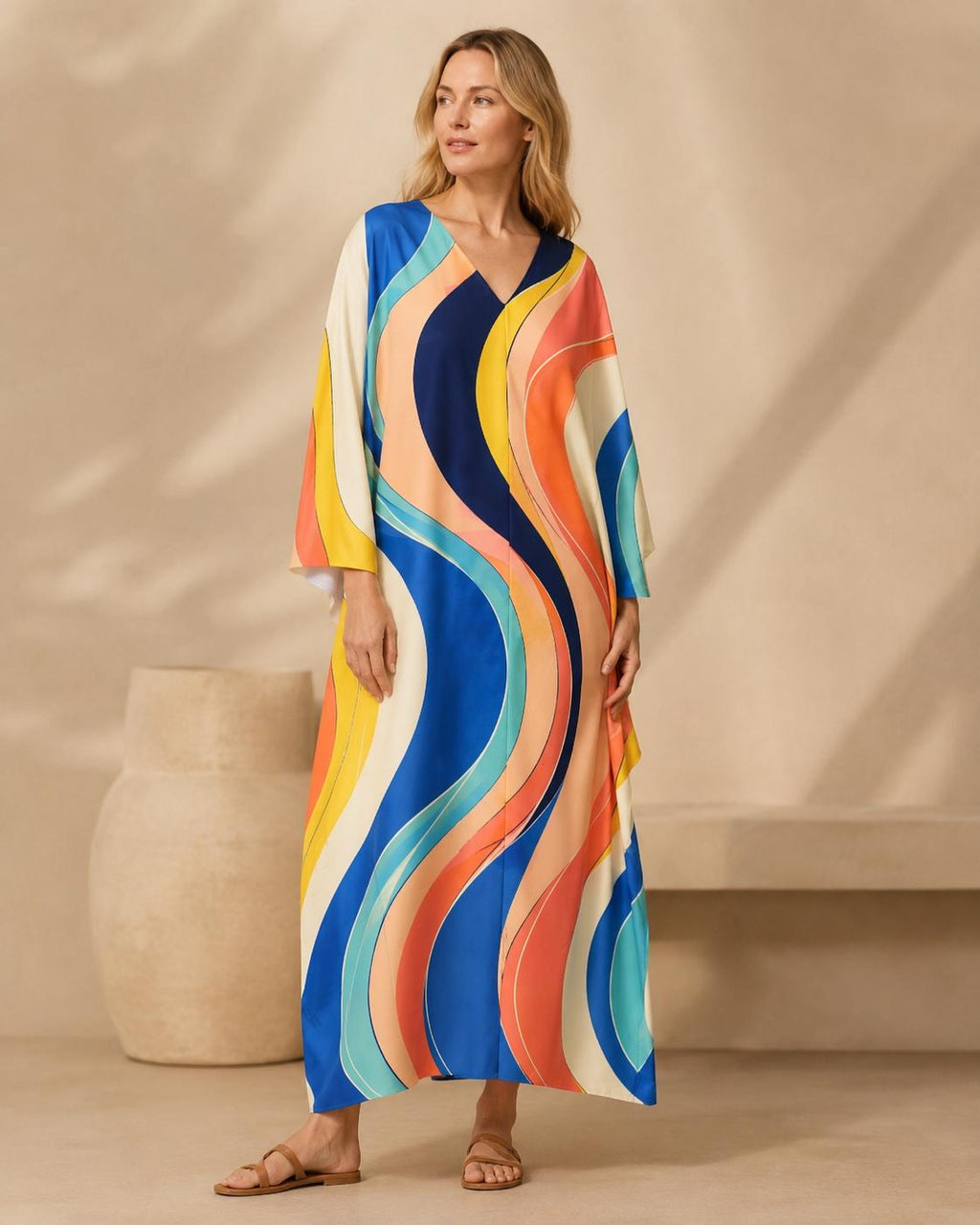 Retro Wave Kaftan Dress | Colorful 70s Resort Maxi Dress