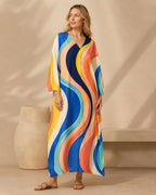 Retro Wave Kaftan Dress | Colorful 70s Resort Maxi Dress