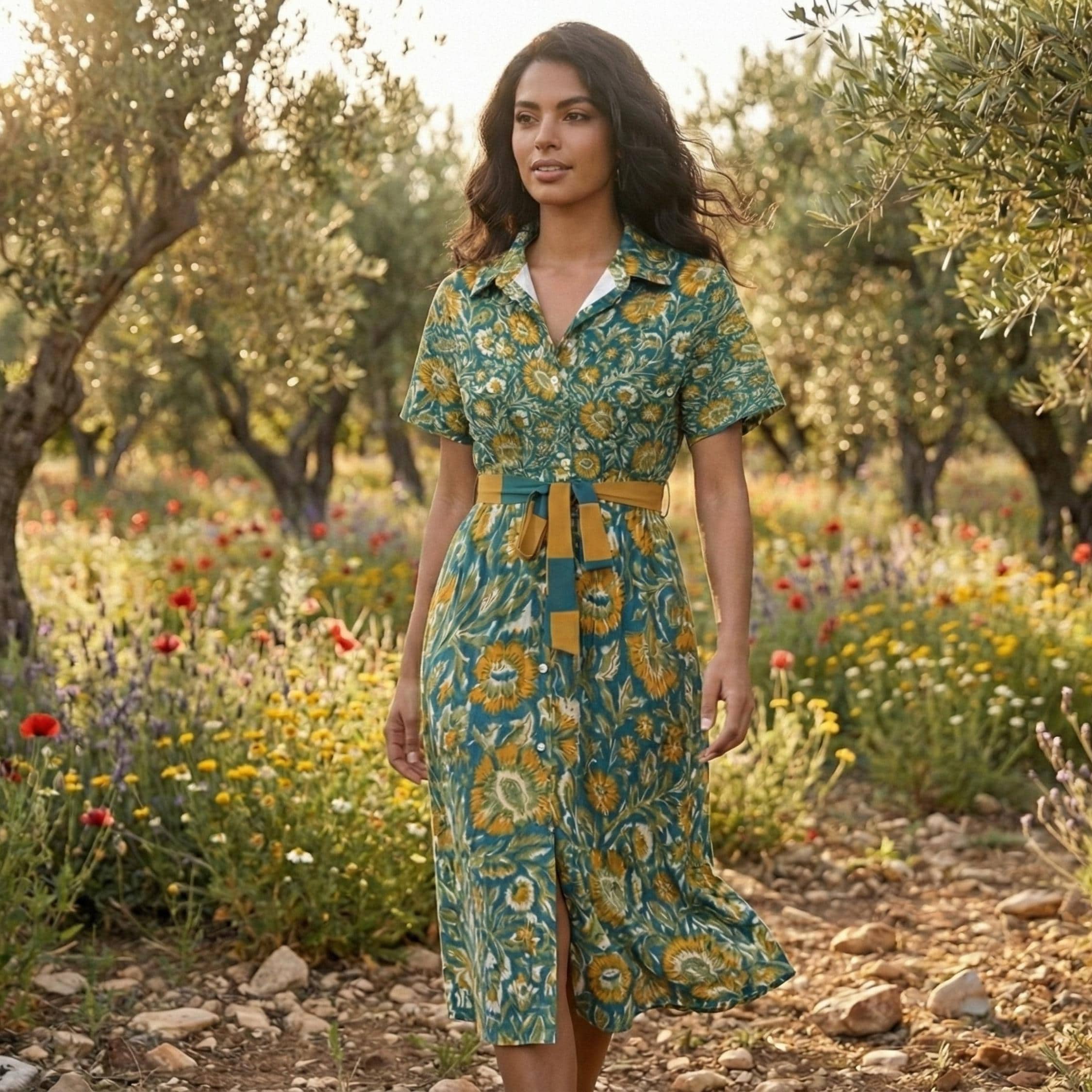 Boho Floral Midi Dress | Vintage Button-Down Summer Dress