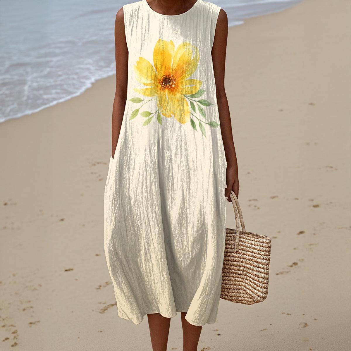 Floral Cotton Slub Midi Dress | Garden Party & Summer Wedding Dress