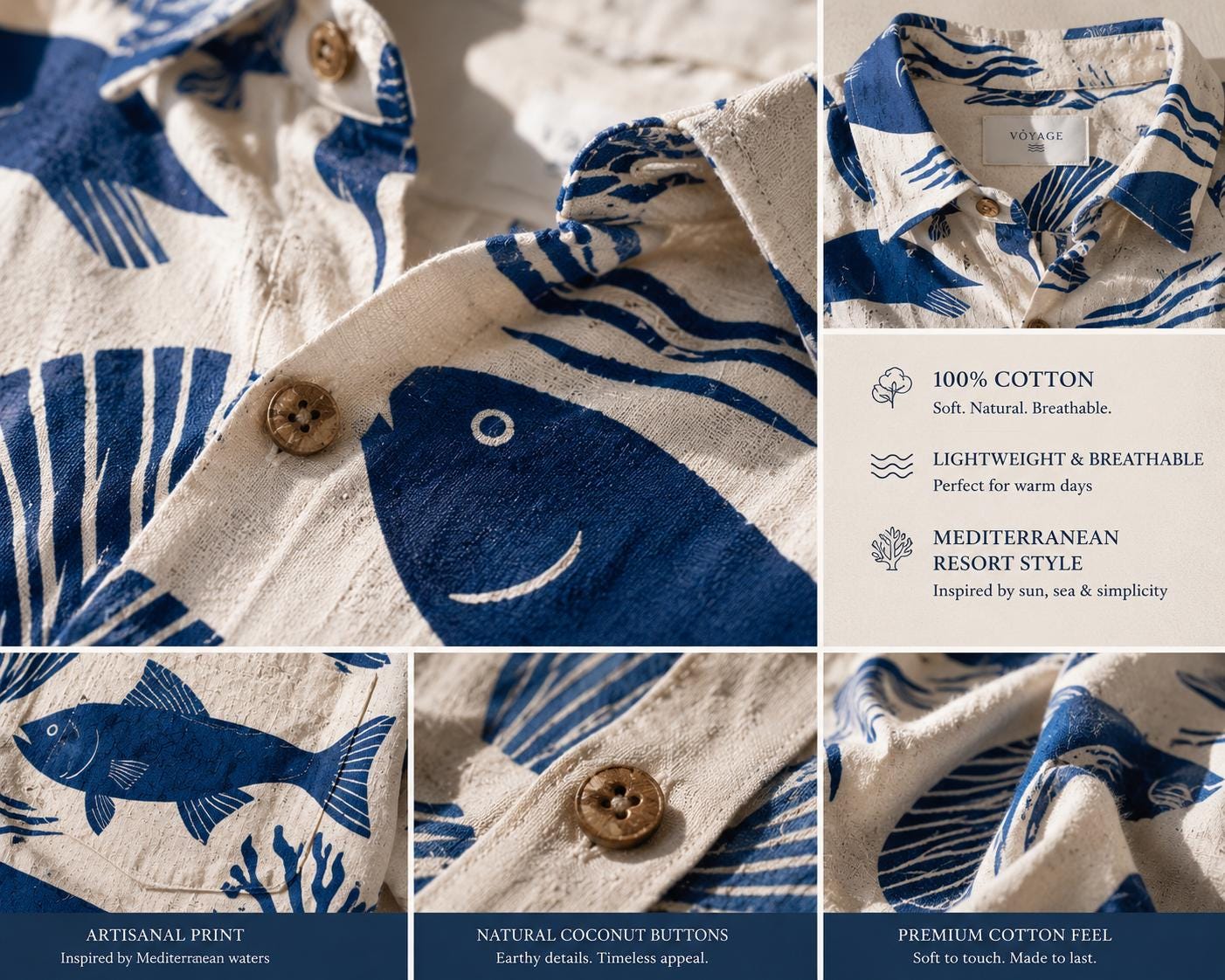 Men’s Mediterranean Fish Shirt | Coastal Resort Button-Up
