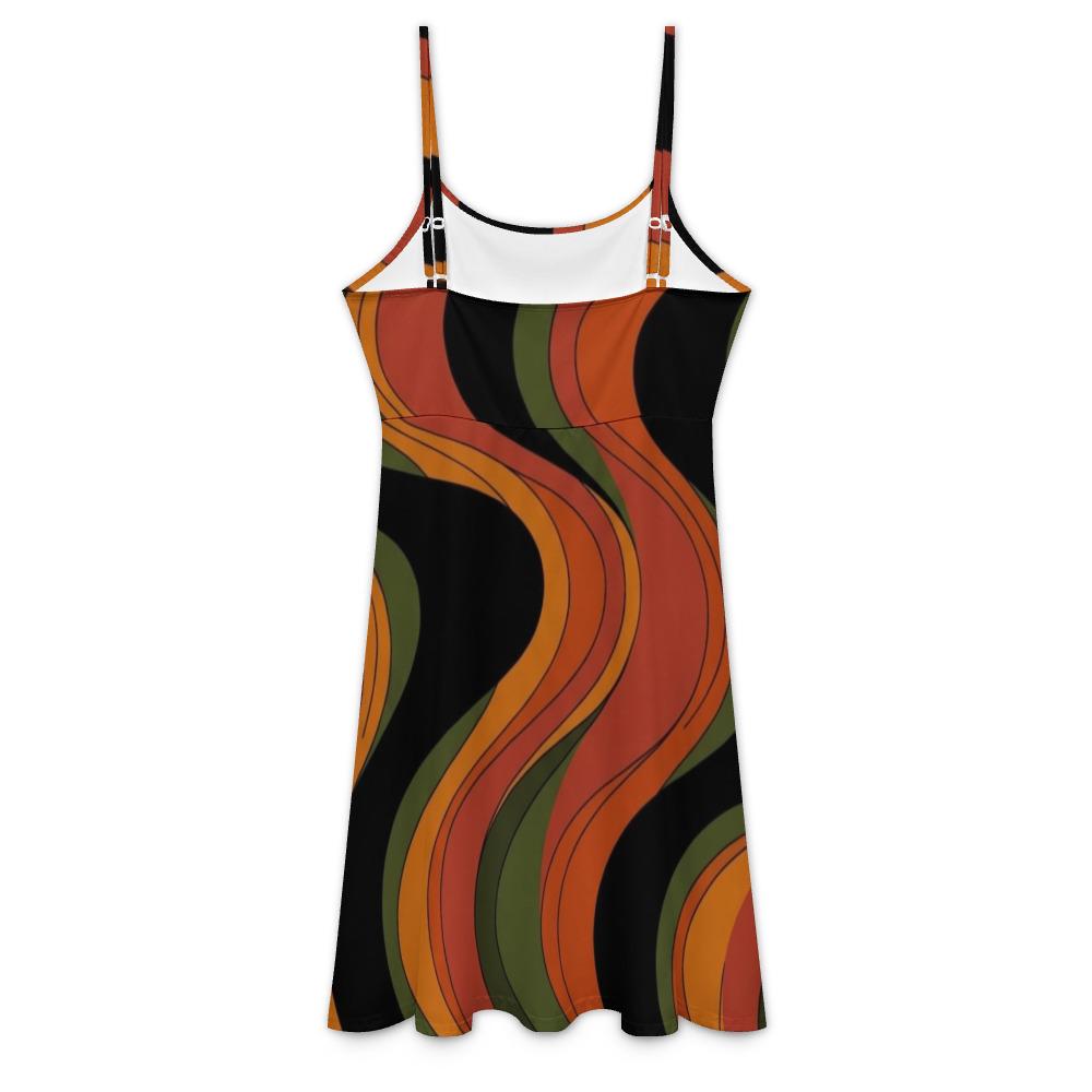 Retro Wave Mini Dress | 70s Spaghetti Strap Resort Dress
