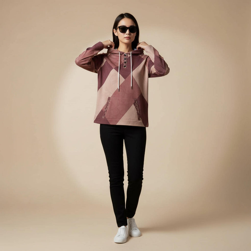 Burgundy Geometric Hoodie | Quiet Luxury Artwear Pullover