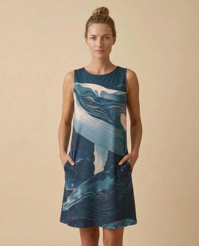 Personalized Whale A-Line Dress | Custom Name Coastal Vacation Dress