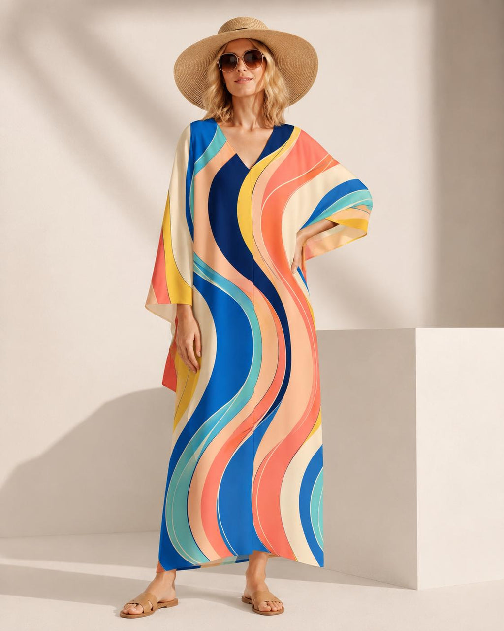 Retro Wave Kaftan Dress | Colorful 70s Resort Maxi Dress