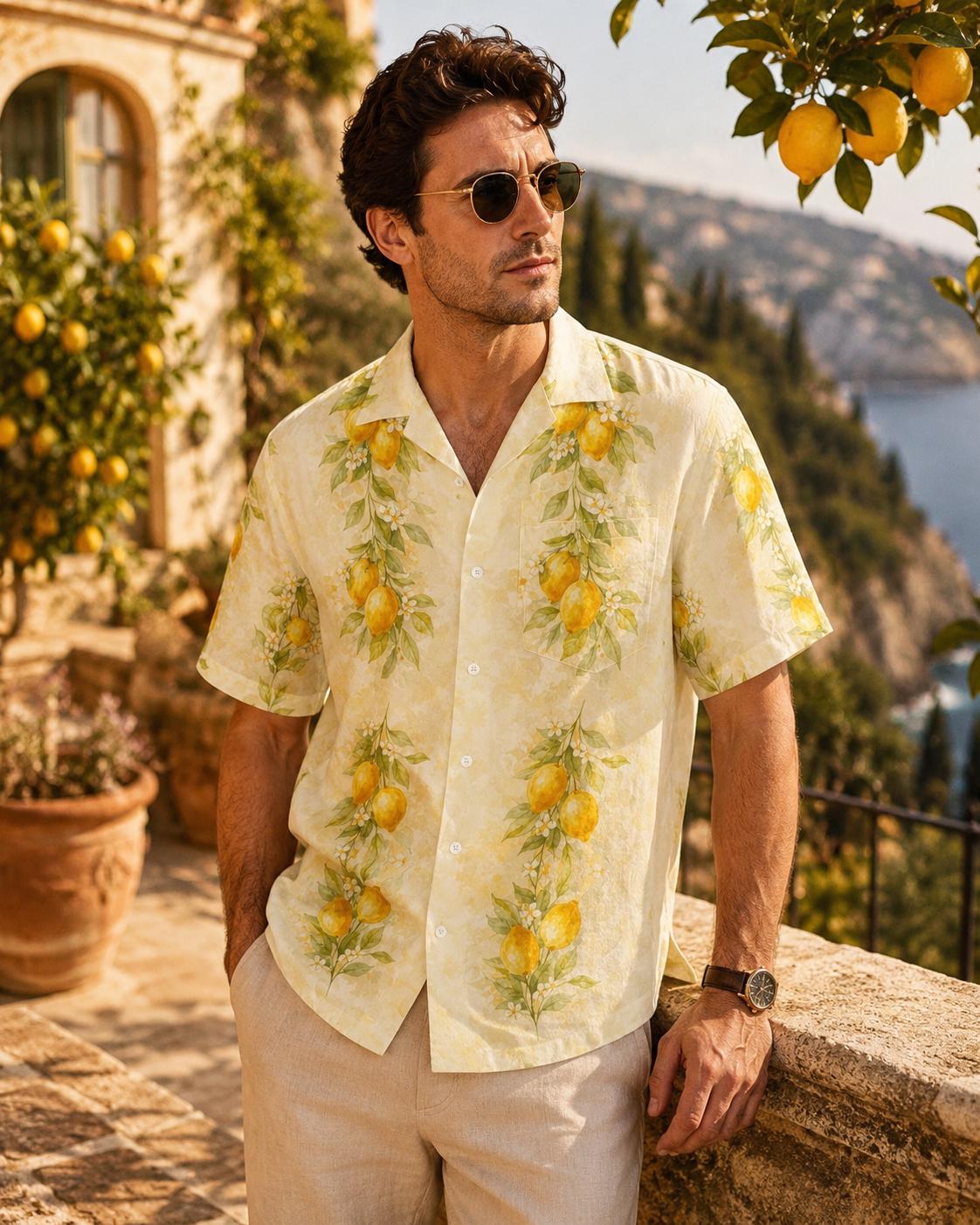 Men’s Lemon Hawaiian Shirt | Yellow Resort Vacation Button-Up