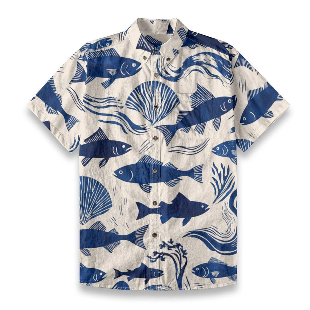 Men’s Mediterranean Fish Shirt | Coastal Resort Button-Up
