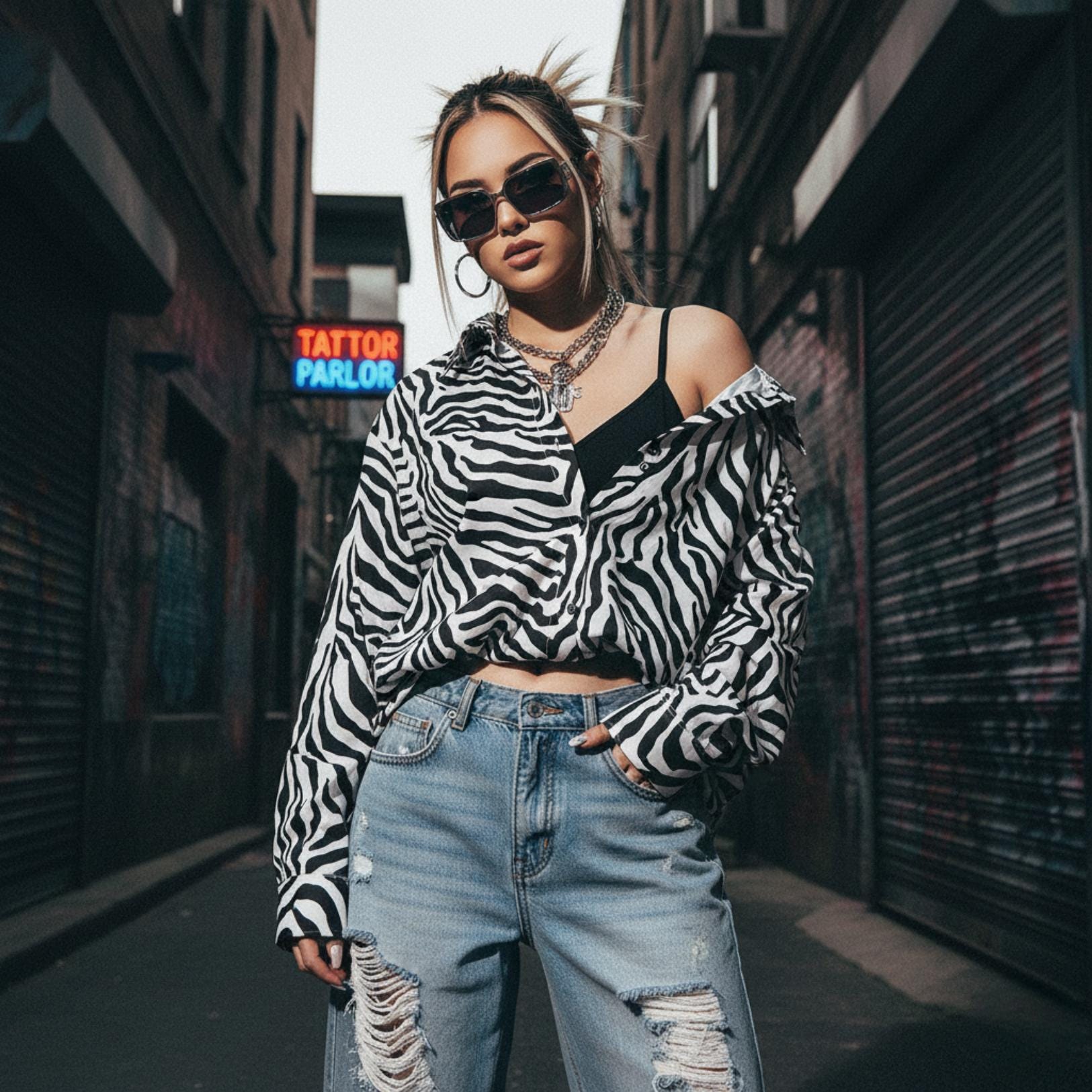 Zebra Print Button-Down Shirt | Relaxed Monochrome Blouse