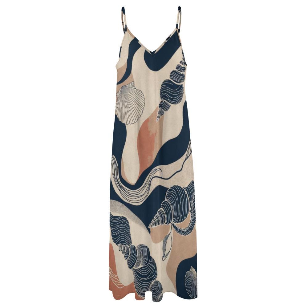 Coastal Shell Print Maxi Dress | Sleeveless Resort Vacation Dress