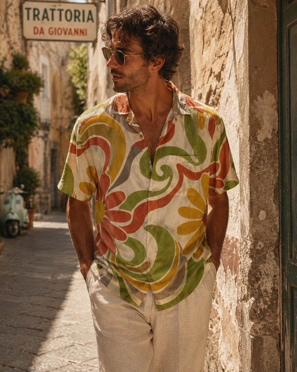Men’s Cotton Resort Shirt | Retro Floral Mediterranean Button-Up