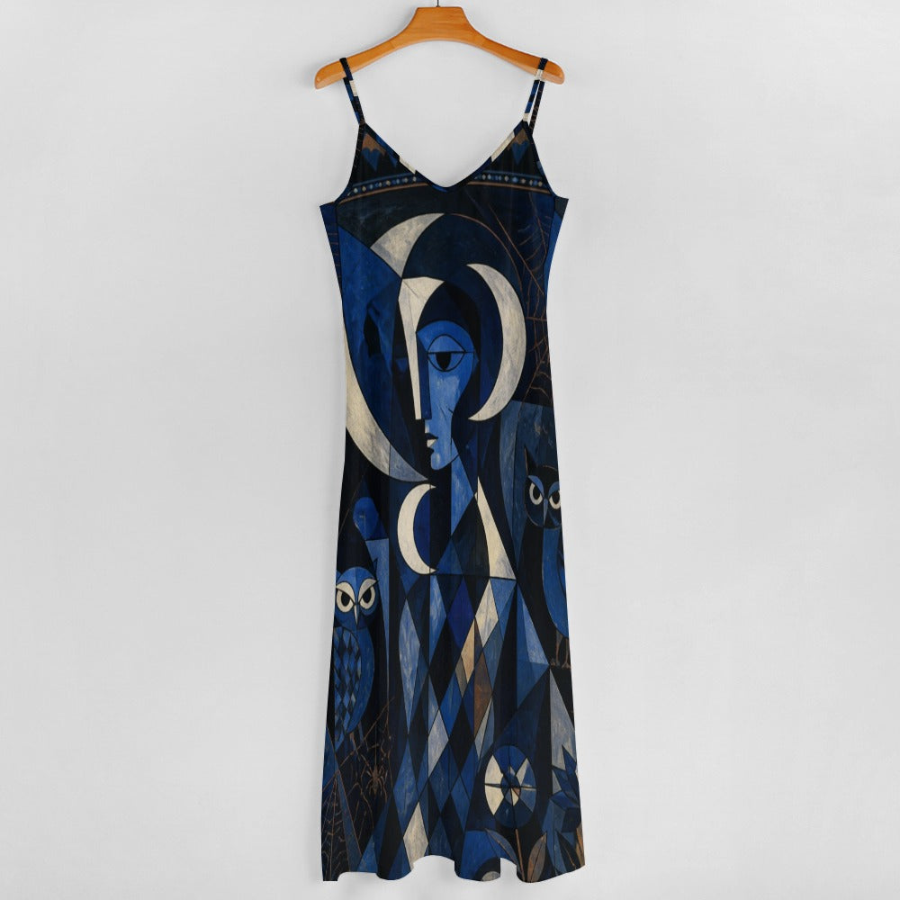 Celestial Art Slip Maxi Dress | Blue Spaghetti Strap Dress