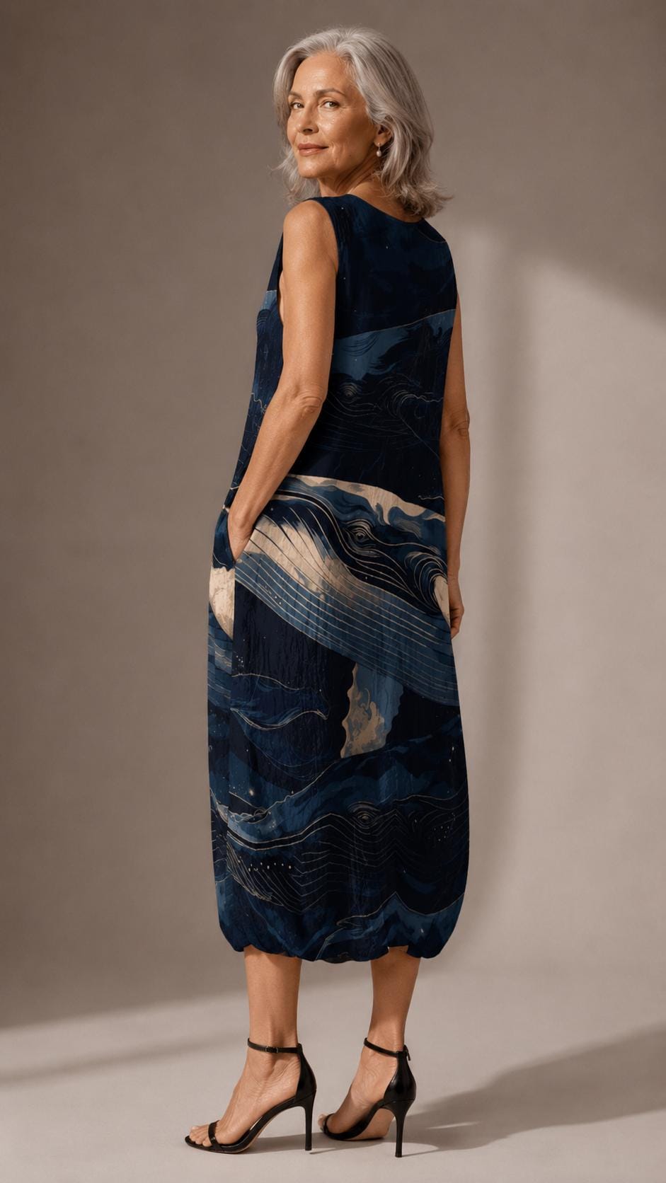 Artistic Whale Cotton Midi Dress | Coastal Ocean Resortwear