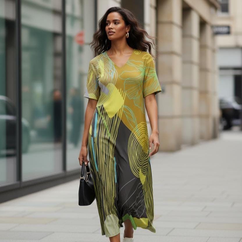 Abstract Art T-Shirt Dress | Modern Geometric Travel Dress