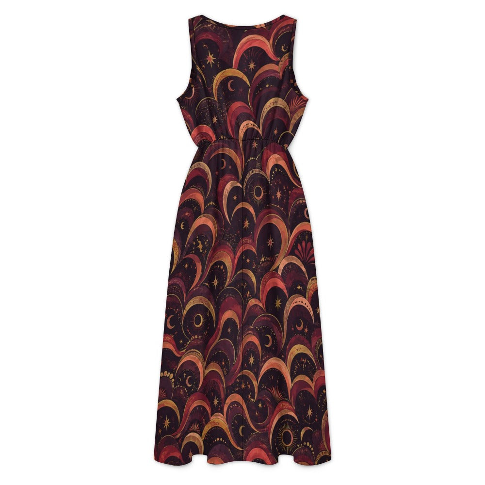 Burgundy Night Garden Maxi Dress with Pockets | V-Neck