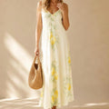 Watercolor Lemon Maxi Dress | Amalfi Spaghetti Strap Sundress