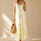 Watercolor Lemon Maxi Dress | Amalfi Spaghetti Strap Sundress