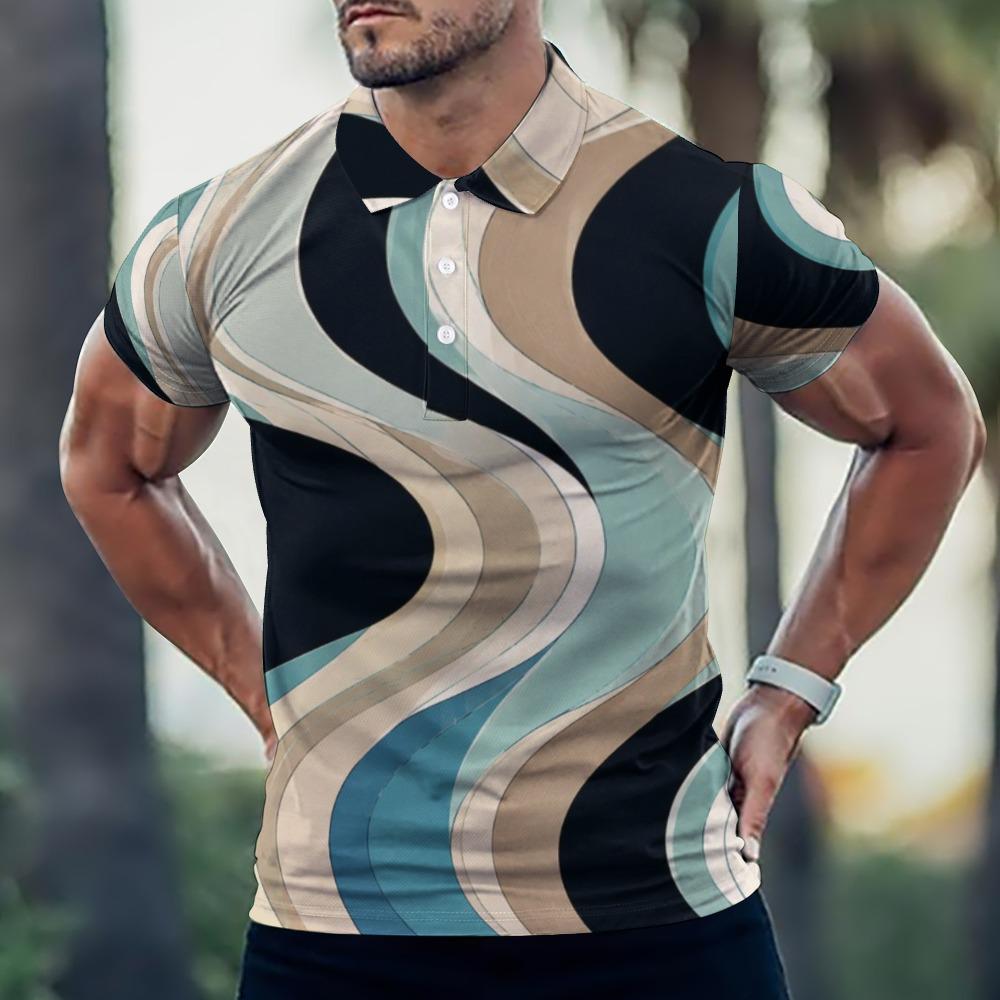 Men’s Retro Geometric Polo Shirt | Mediterranean Resort Golf Top