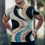 Men’s Retro Geometric Polo Shirt | Mediterranean Resort Golf Top