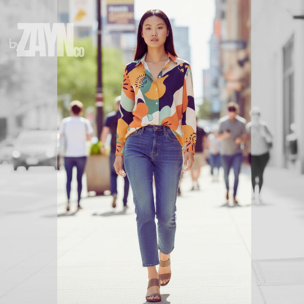 Colorful Abstract Art Shirt | Gallery-Inspired Button-Up Blouse