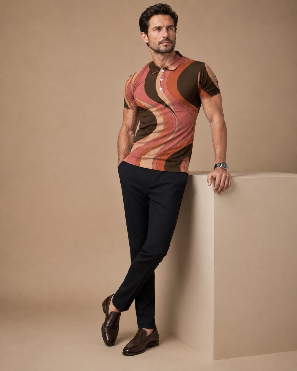 Men’s 70s Geometric Polo Shirt | Retro Resort Golf Polo
