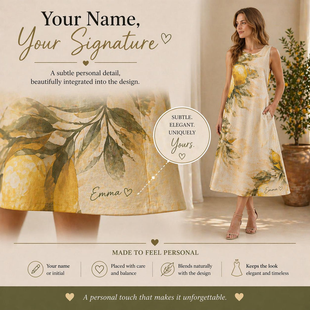 Personalized Lemon Midi Dress | Custom Name Mediterranean Summer Dress
