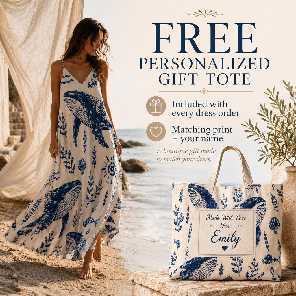 Mediterranean Whale Maxi Dress | Blue White Greek Island Dress