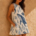 Whale Print Mini Dress | Coastal Nautical Summer Dress