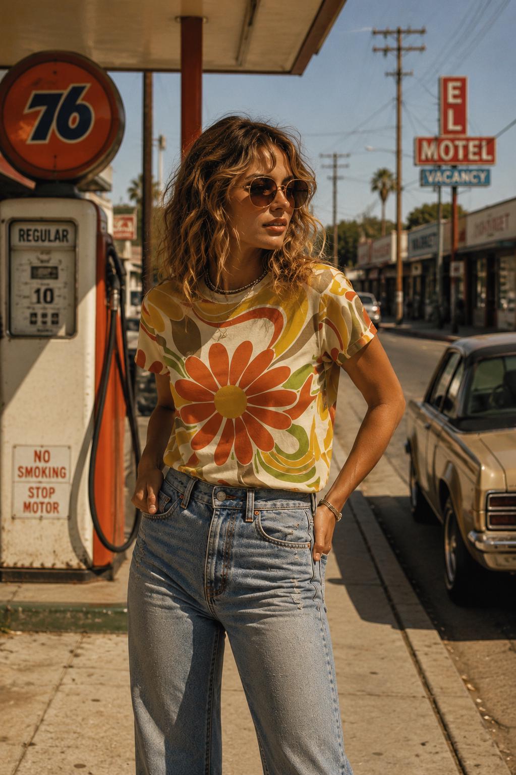 Retro Floral Cotton T-Shirt | 70s Boho Graphic Tee