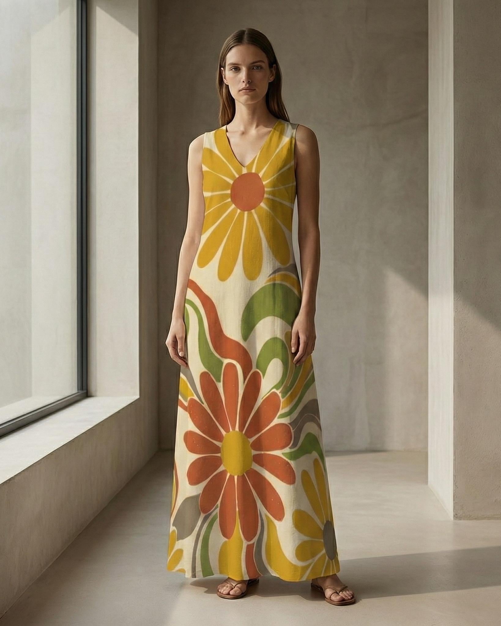 Retro Floral Maxi Dress | Boho Sleeveless Summer Dress