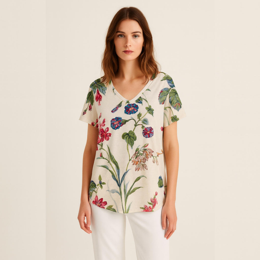 Boho Floral V-Neck Blouse | Lightweight Leaf Print Summer Top