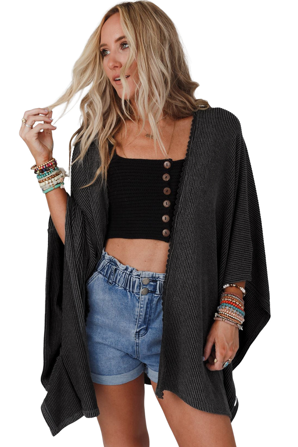 Women's oversized ribbed kimono layering cardigan