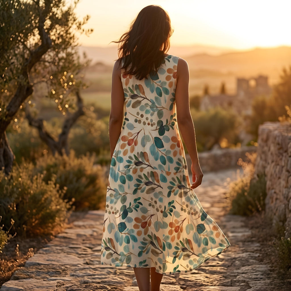 Floral Cotton Midi Dress | Sleeveless Wedding Guest & Garden Dress
