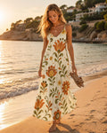 Retro Folk Floral Maxi Dress | 70s Botanical Resort Dress