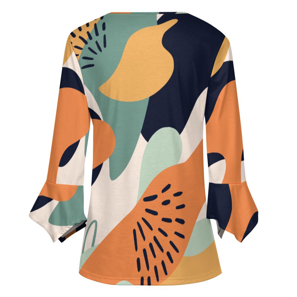 Boho Ruffle Sleeve Blouse | Abstract Print Summer Top
