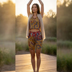 Boho Paisley Yoga Set | High Waist Shorts & Crop Top