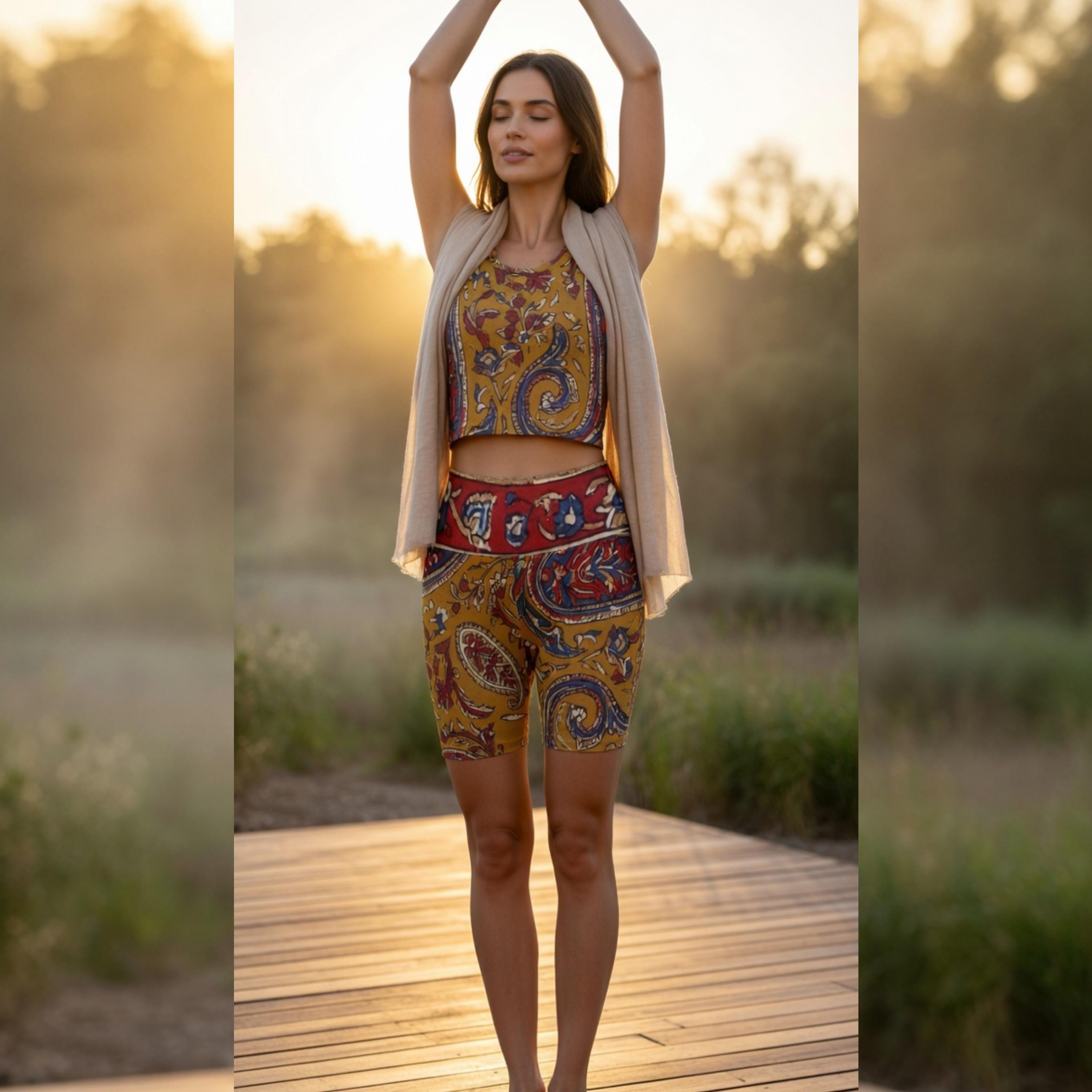 Boho Paisley Yoga Set | High Waist Shorts & Crop Top