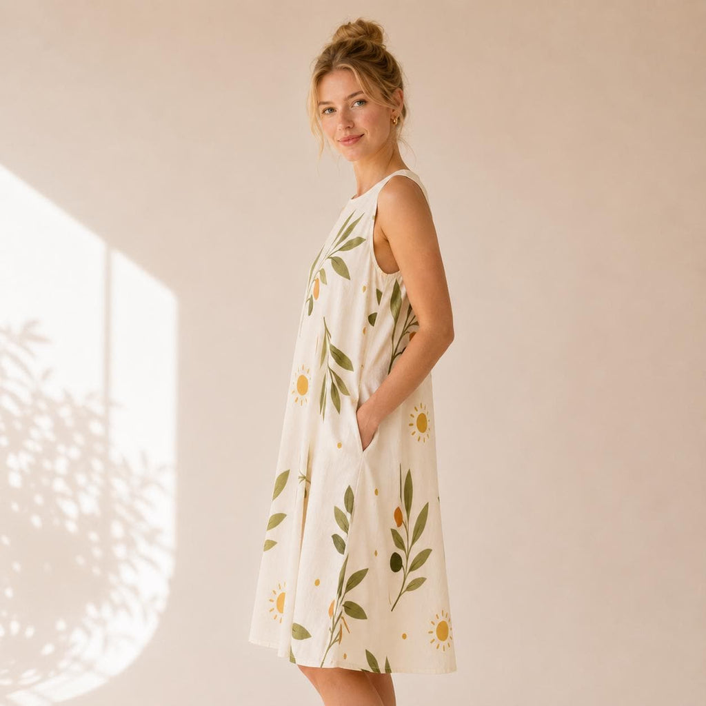 Olive Branch A-Line Dress | Mediterranean Coastal Resort Dress