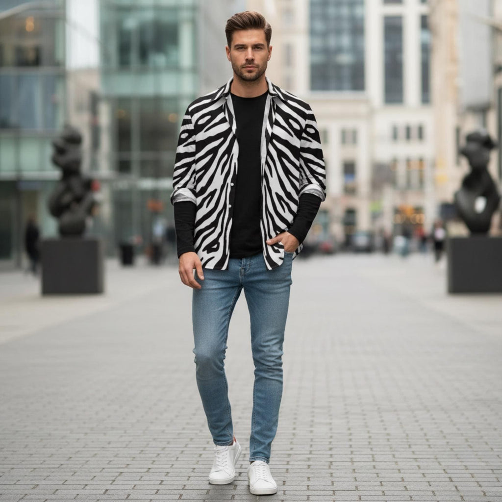 Zebra Print Button-Down Shirt | Relaxed Monochrome Blouse