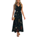 Dark Botanical Maxi Dress with Pockets | V-Neck Resort Dress