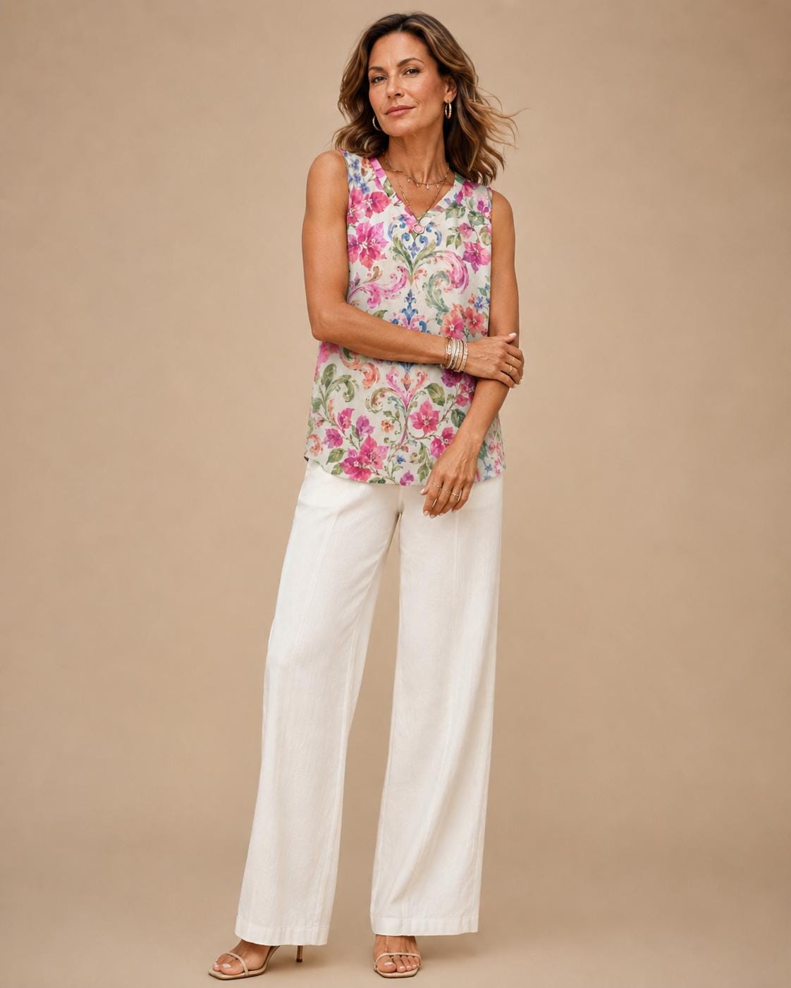 Romantic Floral V-Neck Top | Cottagecore Botanical Sleeveless Blouse