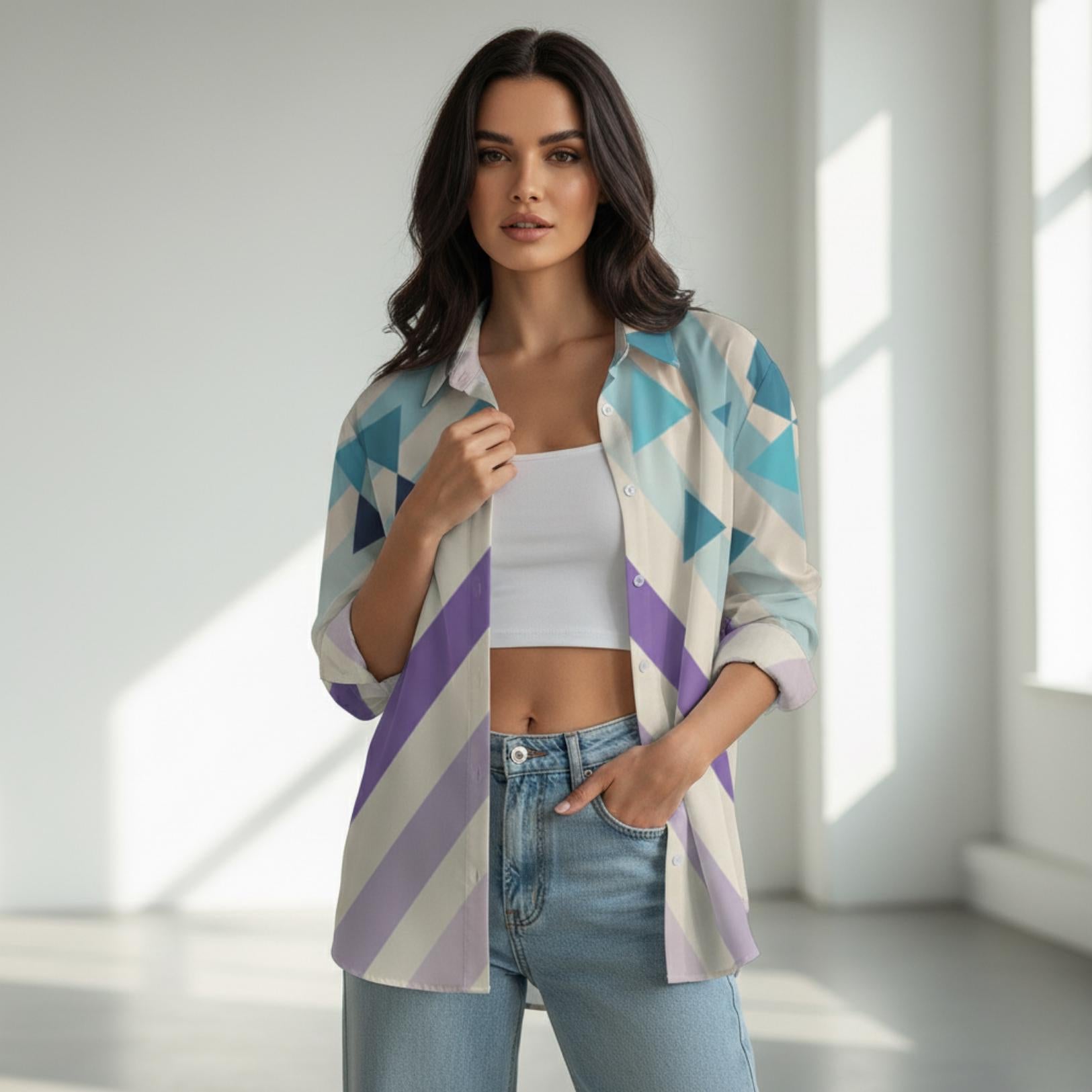 Oversized Geometric Patchwork Shirt | Retro Modern Streetwear Top
