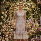 Pastel Baroque Floral Midi Dress | Romantic Garden Party Dress