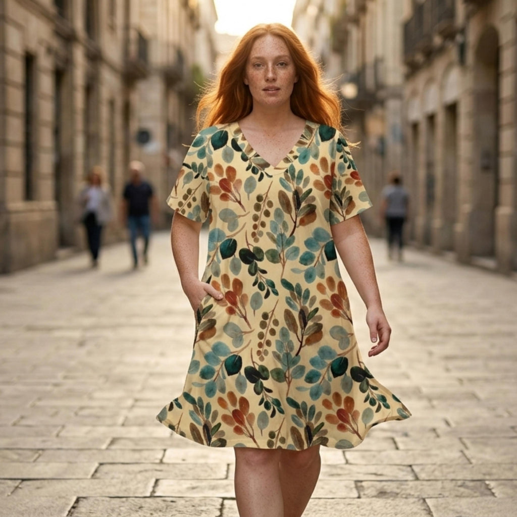 Botanical V-Neck Pocket Midi Dress | Relaxed Summer Dress