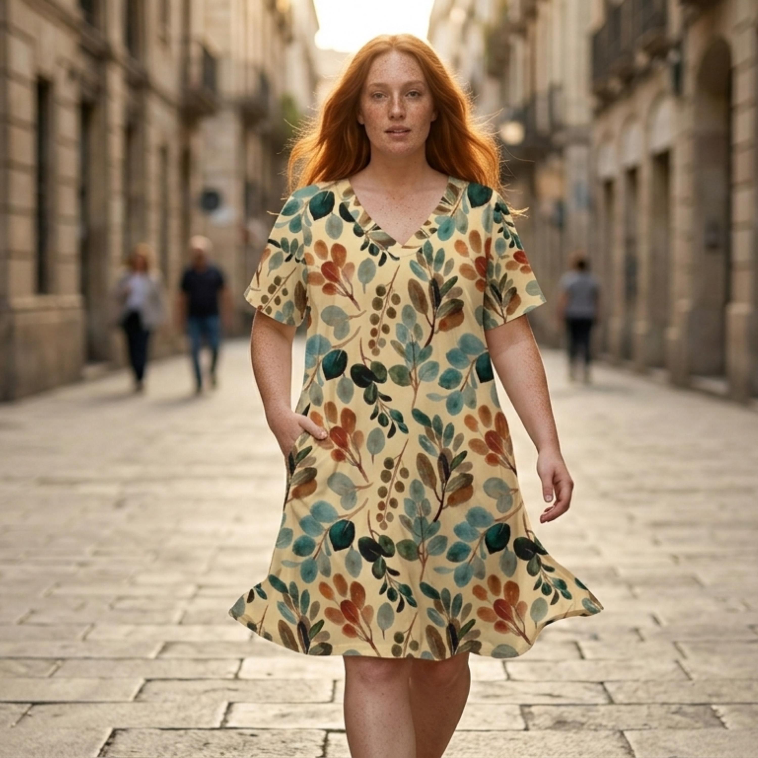 Botanical V-Neck Pocket Midi Dress | Relaxed Summer Dress