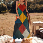 Harlequin Diamond Maxi Dress | Colorful Geometric Boho Dress