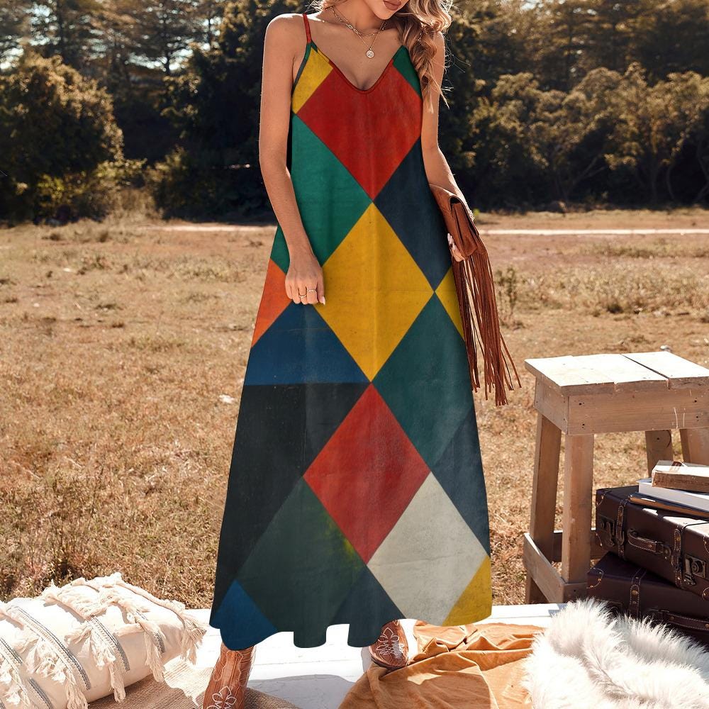 Harlequin Diamond Maxi Dress | Colorful Geometric Boho Dress