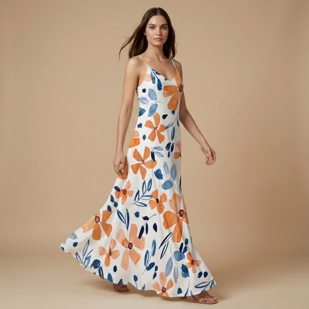 Boho Floral Maxi Sundress with Pockets | Sleeveless Vacation Dress